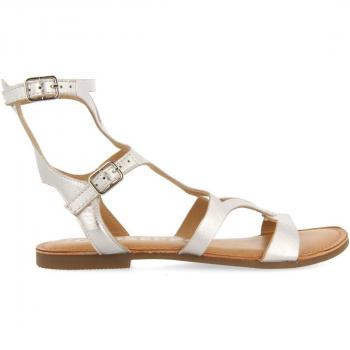 Gioseppo Sandalias Planas de Piel Tipo Romanas para Mujer con Doble Cierre Ajustable en Color Plateado