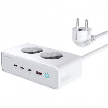 Cargador de Escritorio 4smarts GaN 65W con Enchufes AC, Blanco