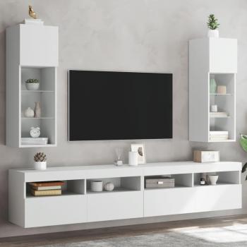 Mueble de TV con luces LED 2 unidades Blanco 30,5x30x90 cm