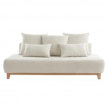 Sofá 3 plazas ODEON de tejido efecto aterciopelado texturizado beige y madera clara, 200 cm