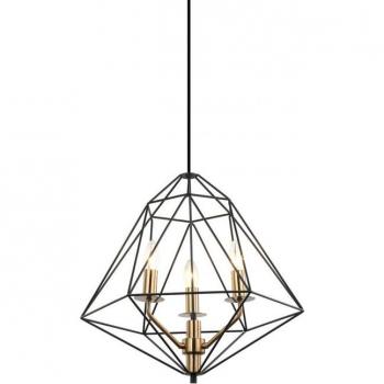 Lámpara colgante industrial y retro Maresmo Negro, dorado 3 luces con pantalla negra, regulable E14 - Italux