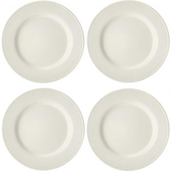 Juego de 4 Platos Llanos de Gres Crema, Aptos para Microondas y Lavavajillas - 28cm
