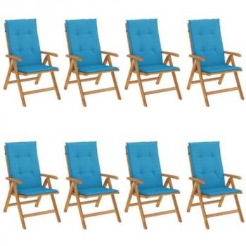 Reclining Teak Garden Chairs with Cushions - Set of 8