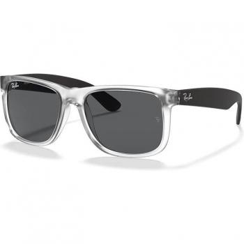 Ray-Ban Justin RB4165 6512/87 Sunglasses - Square Transparent Frame with Matte Finish & Dark Grey Lenses - One Size