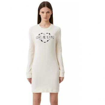 Love Moschino White Cotton Dress - IT44|L, Short Dresses, female, White, Size: M Elegant White Cotton Blend Dress with Metallic Logo