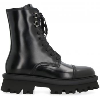 Ferragamo Women's Black Leather Kira Combat Ankle Boots Size 9.5