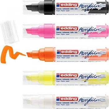 Edding 5000 Acrylic Marker Set, Chisel Tip, 5-10mm, Neon Colors, Pack of 5