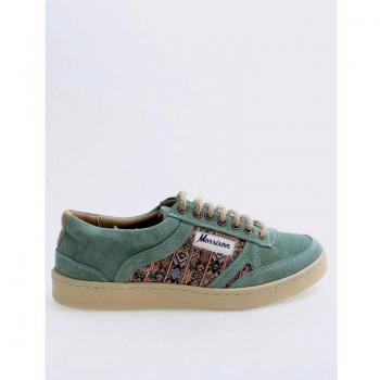 Morrison Maya Zapatillas Bajas de Serraje con Estampado Étnico y Cordones de Yute para Hombre, Color Verde, Talla 43