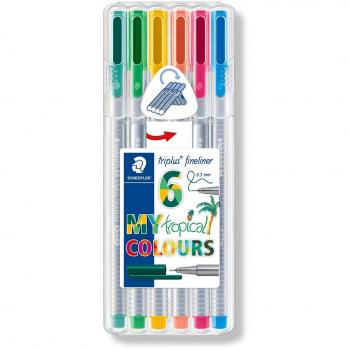 STAEDTLER 334 SB6CS4 Rotuladores Triplus Fineliner, Caja con 6 Marcadores de Colores Brillantes