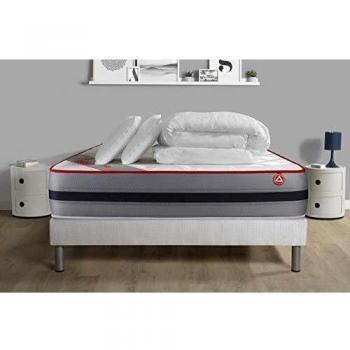 Pack Vitalit Mousse Viscoelástica 180x200cm - Conjunto Completo con Sommier Tapissier, 2 Almohadas y Edredón - Espesor 25 cm, Confort Equilibrado