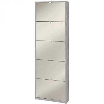 Mueble Zapatero Slim de 5 Puertas Espejo en Cemento Beton 63x18x190 cm