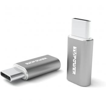 2-er Tipo C adaptator Micro USB à l'adaptateur USB C ALU gris Typ C pour Samsung Galaxy S8 A7 A5 A3 2017 Huawei P10 P9 Plus LG G5 G6 Nexus 5X 6P par TUPower