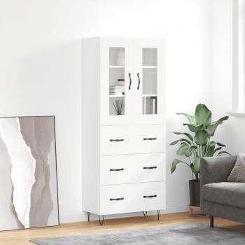 Aparador alto de madera contrachapada blanco brillo 69,5x34x180 cm