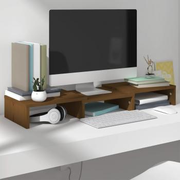 Soporte de monitor/TV de madera maciza de pino marrón miel 60x24x10,5 cm
