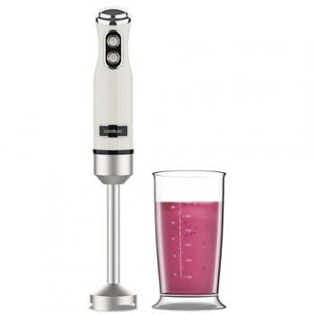 Cecotec Power RetroBeige 1200MAX Batidora de Mano Retro 1200W, Cuchilla de 4 Hojas con Recubrimiento de Titanio Negro, 2 Velocidades, Vaso de 0