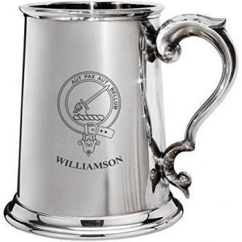 Williamson Family Crest Polished Pewter 1 Pint Tankard with Scroll handle