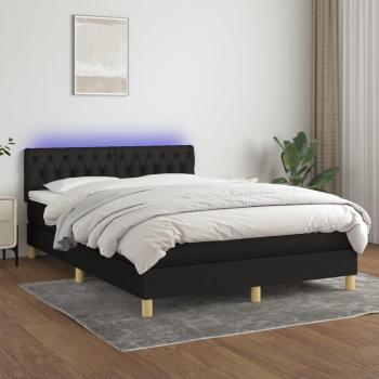 Cama box spring con colchón y luces LED de tela negra 140x200 cm