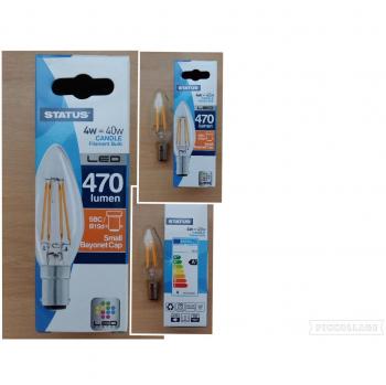 White Status LED Filament Candle Bulb, 4W/40W