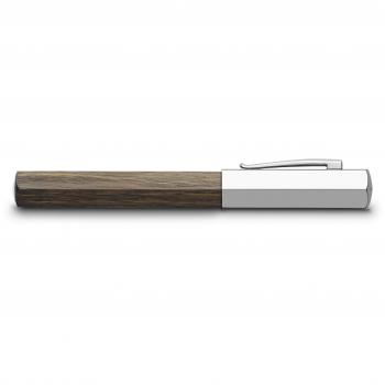 Faber-Castell Ondoro - Pluma estilográfica con cuerpo en madera de roble ahumado con forma hexagonal, plumín de acero inoxidable trazo F, color marrón