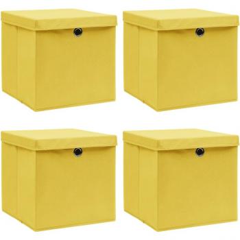 Cajas de almacenaje con tapas 4 uds tela amarillo 32x32x32 cm