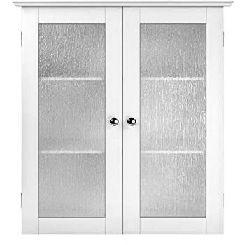 Teamson Home Connor 22 Wall Cabinet with 2 Glass Doors - White Wood Bathroom Storage ELG-581