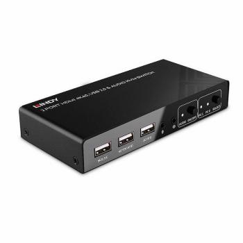 Lindy 32809 KVM Switch Black - 2 Port HDMI 4K60, USB 2.0 & Audio KVM Switch