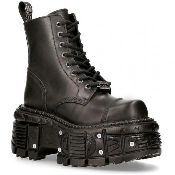 New Rock Tank083-C1 Black Leather Combat Platform Boots EU38