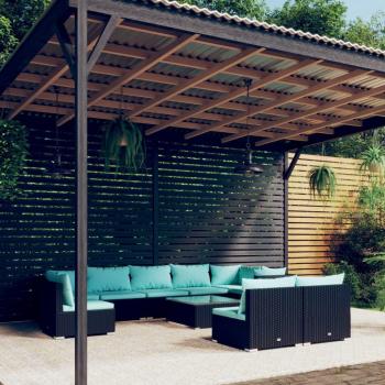 10-Piece Black Poly Rattan Garden Lounge Set with Cushions