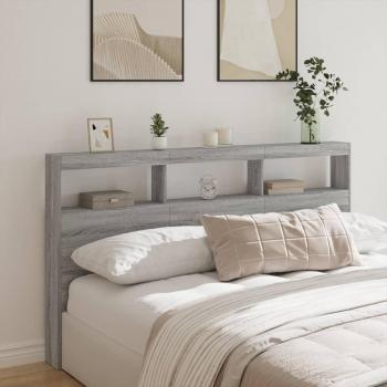 Cabecero de cama con contenedor y luz LED Sonoma Gris 180x17x102 cm
