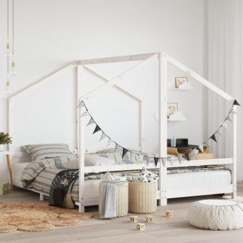 Estructura de cama para niños en madera maciza de pino, color blanco, dimensiones 2x(90x190) cm