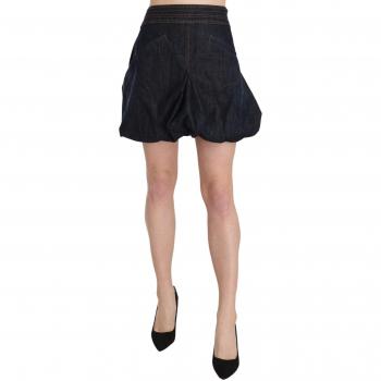 Blue Denim Cotton Stretch A-line Mini Skirt