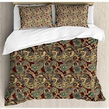 Juego de sábanas Paisley de 3 piezas Juego de funda nórdica, adorno floral con tema espiritual hippie iraní Obra de arte persa, juego de fundas de edredón / edredón de 3 piezas con 2 fundas de almohad
