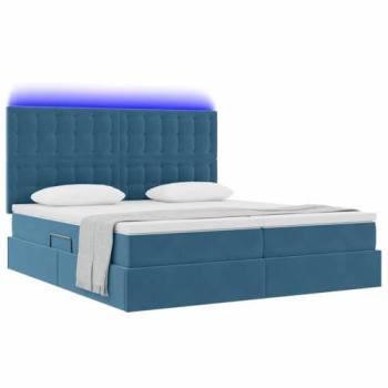 Cama Moderna de Terciopelo con Tiras LED Azul Oscuro 180 x 200 cm, Diseño Elevable, Ahorra Espacio, Colchón Elegante y Luz LED