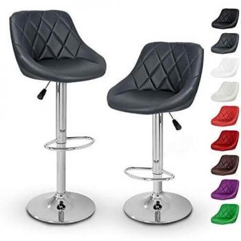 Set de 2 Taburetes de Bar Giratorios, Altura Regulable, Tapizado Confortable y Acabado Cromado, Disponibles en 11 Colores