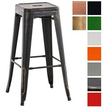 Taburete Industrial Apilable Joshua Negro-Dorado con Reposapiés y Altura de Asiento de 76 cm