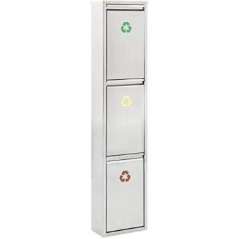 vidaXL Cubo Basura Reciclaje 3 Compartimentos Vertical Cubetas Extraíbles Separador Basuras Acero Inoxidable Símbolos Colores Identificar Residuos