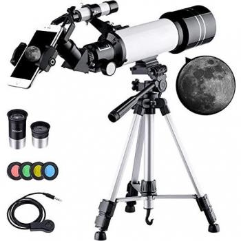 BEBANG Telescopio Astronómico, HD Telescopio de refracción de 70 mm con Adaptador de Teléfono, Filtro de Luna, 2 oculares, Ajustable Mochila y Trípode