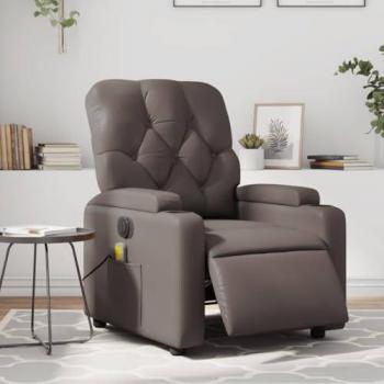 Sillón de masaje reclinable eléctrico en cuero sintético marrón con respaldo ajustable y reposabrazos, ideal para relajación y descanso