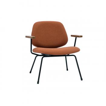 Sillón moderno de borreguillo color terracota, metal negro y madera oscura Barnet