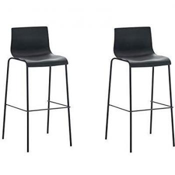 Set de 2 Taburetes Altos Hover con Asiento de Plástico y Base de Metal Negro