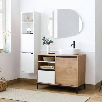 Muebles de Baño Támesis Pack Moderno Roble Gold y Blanco con Lavabo Cerámico