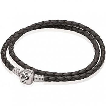 Pulsera PANDORA 590705CSG-D2 Mujer Piel Gris Trenzado doble