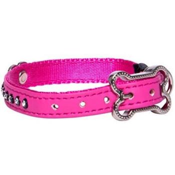 Rogz Premium Lujo Funda Piel Sintética Pin Hebilla Collar de Perro para Perros pequeños, 1/2 de Ancho, Ajustable, Glamour Rosa y Bling Diseño