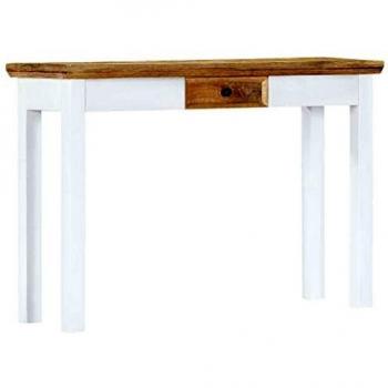 vidaXL - Mesa de Consola de Madera Maciza de Mango, con 1 cajón, aparador, Mesa Auxiliar, Mesa Auxiliar para Pasillo, Mesa de Pared, Color Blanco y marrón, 110 x 35 x 75 cm
