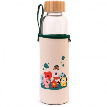 Botella de Agua de Cristal BT21 Erik Beige y Verde
