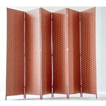 Biombo de 6 paneles de fibras naturales color marrón - Dimensiones: 180 x 270 cm