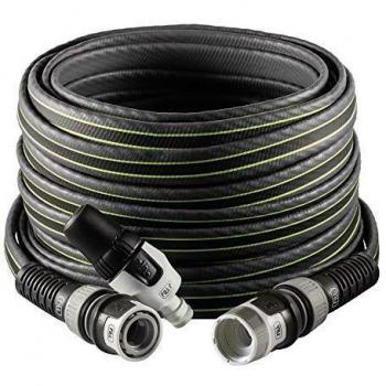 FITT FORCE - Manguera de agua de jardín de 5/8 pulgadas, 15 m, compacta, ligera y resistente, para uso intensivo con lanza, gris con líneas verdes