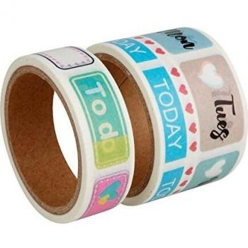 Cinta Decorativa Washi Planificador de Vida - 2 rollos de 5 m x 1.5 cm - Reposicionable