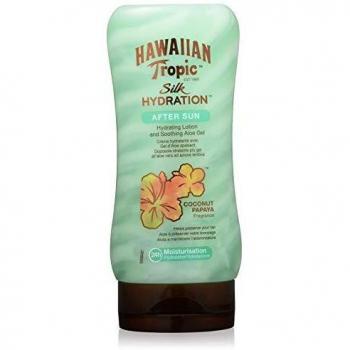Hawaiian Tropic After Sun Silk Hydration AirSoft - Loción After Sun Hidratante Ultraligera con Aloe para después de la exposición al sol, fragancia Coco y Papaya, formato 180 ml