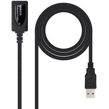 NANOCABLE 10.01.0211 - Cable USB 2.0 prolongador con Amplificador, Tipo A/M-A/H, Macho-Hembra, Negro, 5mts